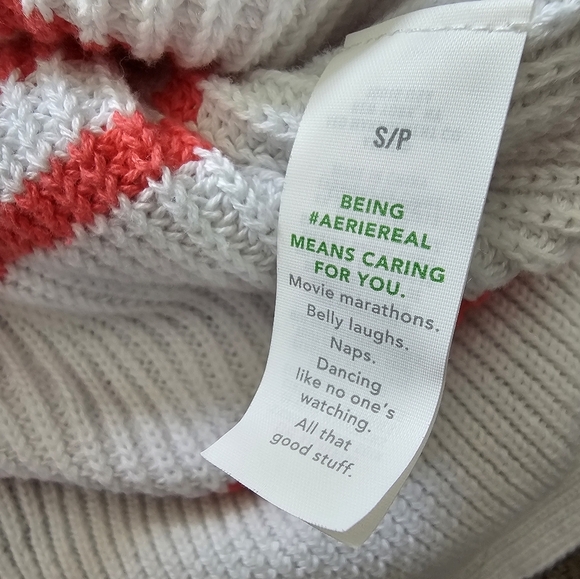 Aerie Beyond Cropped Sweater White Coral Red Stripes Size S - Picture 7 of 8